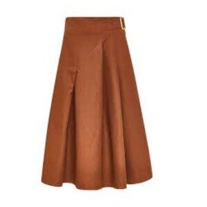 Maison Common Women's Pleated Belted Linen Blend High Waist Midi Skirt 36 NWT